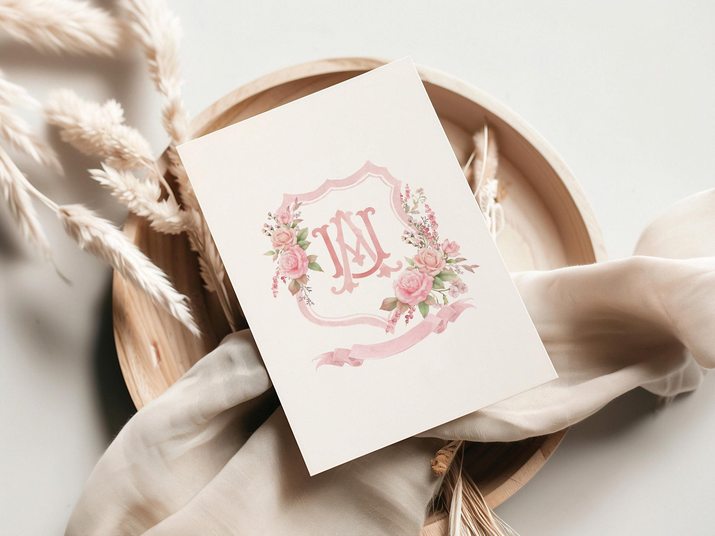 Blush Pink Roses Flower Wedding Crest - Monogram Crest - Floral Luxury Watercolor Wedding Crest - Romantic Wedding Crest