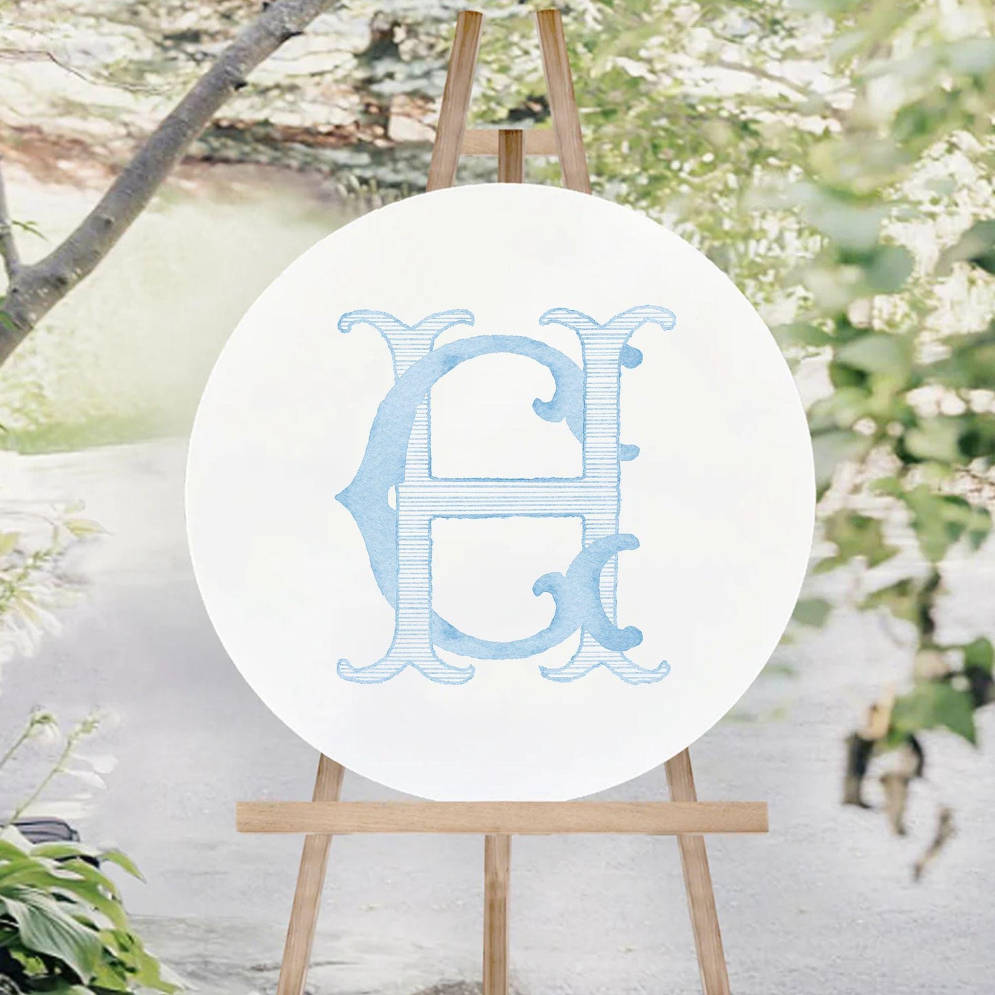 Watercolor Wedding Monogram CH/HC - Classic Interlocking Design (Digital Download)