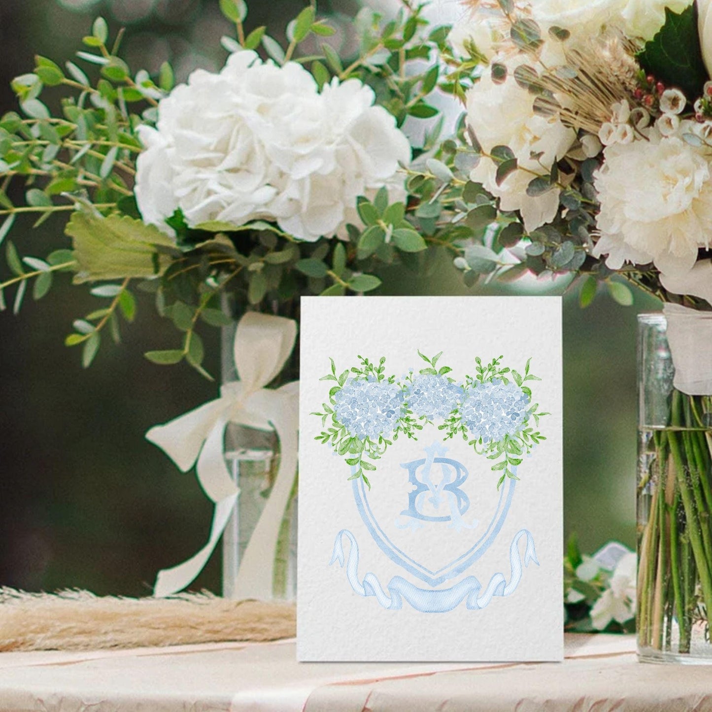 Hydrangea Flower Wedding Crest - Monogram Crest - Hydrangea Floral Luxury Watercolor Wedding Crest - Romantic Wedding Crest- Boho Hydrangea