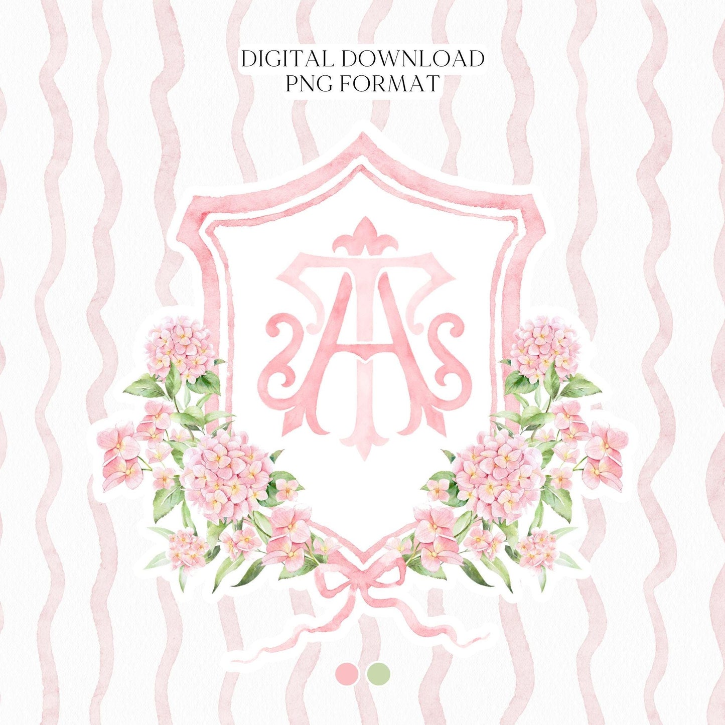 Pink Hydrangea Flower Wedding Crest - Monogram Crest - Light Pink Hydrangea Floral Luxury Watercolor Wedding Crest - Romantic Wedding Crest