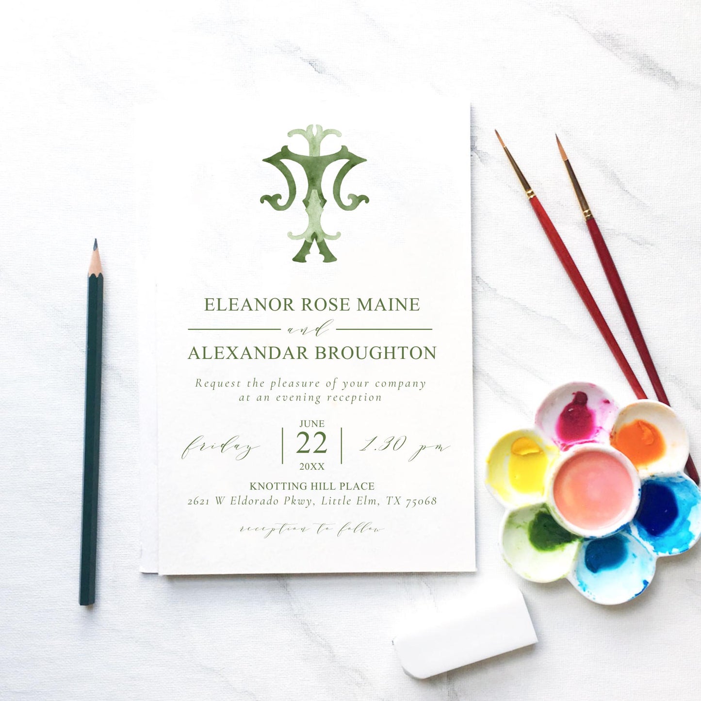 Watercolor Wedding Monogram TI – Classic Initials (Digital Download)