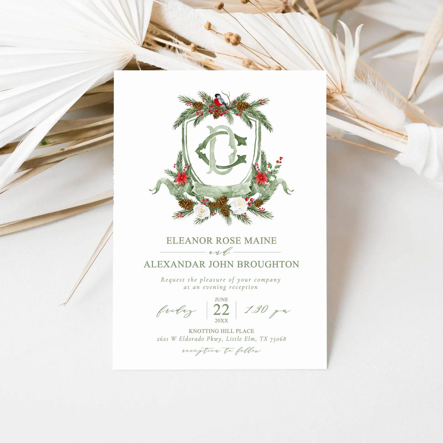 Custom Christmas Wedding Crest - Monogram Crest - Rose Hips Floral Watercolor Wedding Crest - Winter Christmas Wedding Crest - Winter Crest