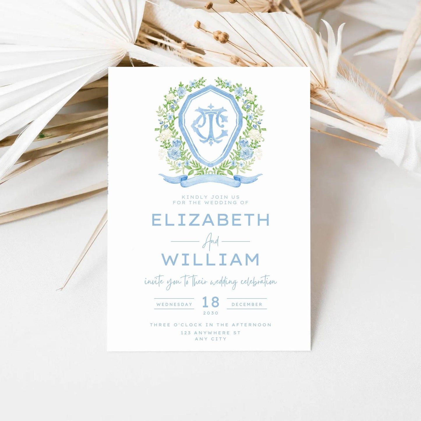 Hydrangea Flower Wedding Crest - Monogram Crest - Hydrangea Floral Luxury Watercolor Wedding Crest - Romantic Wedding Crest- Boho Hydrangea