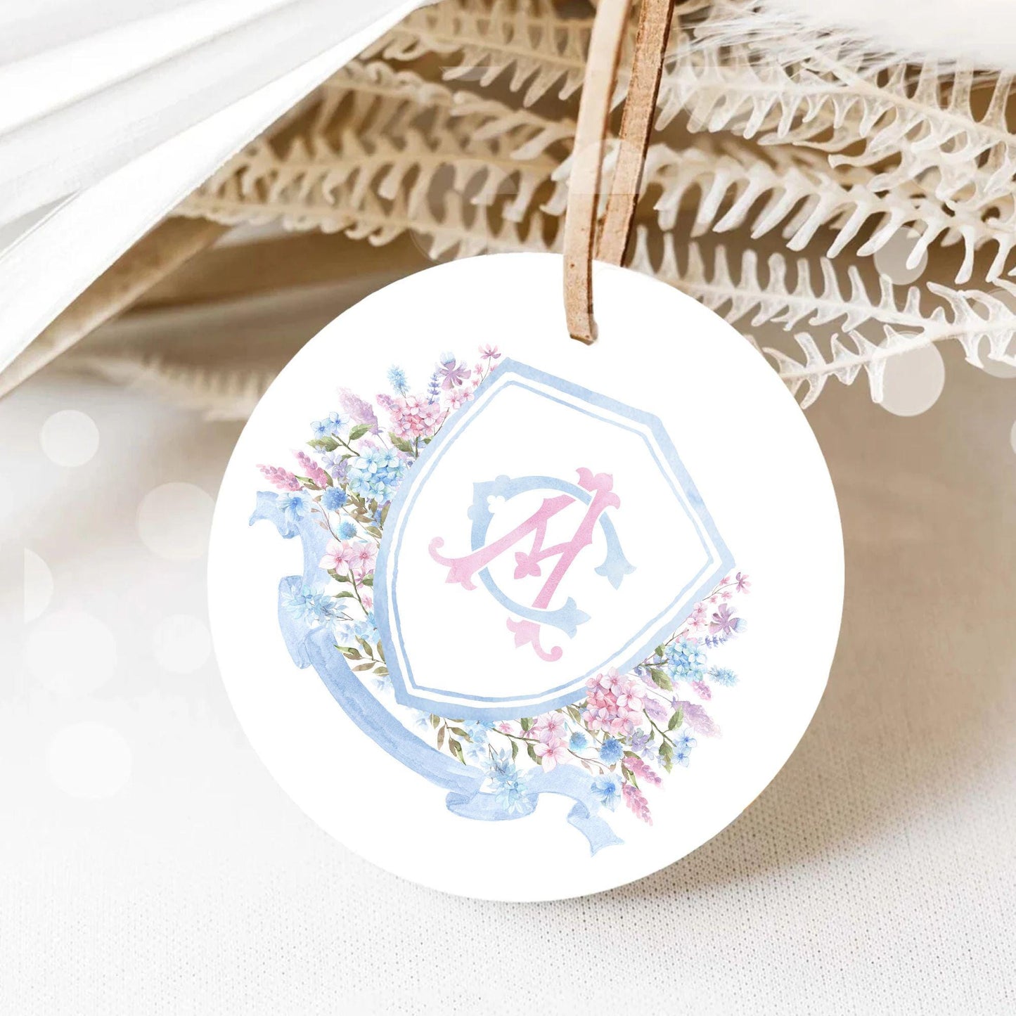 Pink Blue Hydrangea Flower Wedding Crest - Monogram Crest - Hydrangea Floral Luxury Watercolor Wedding Crest - Romantic Wedding Crest
