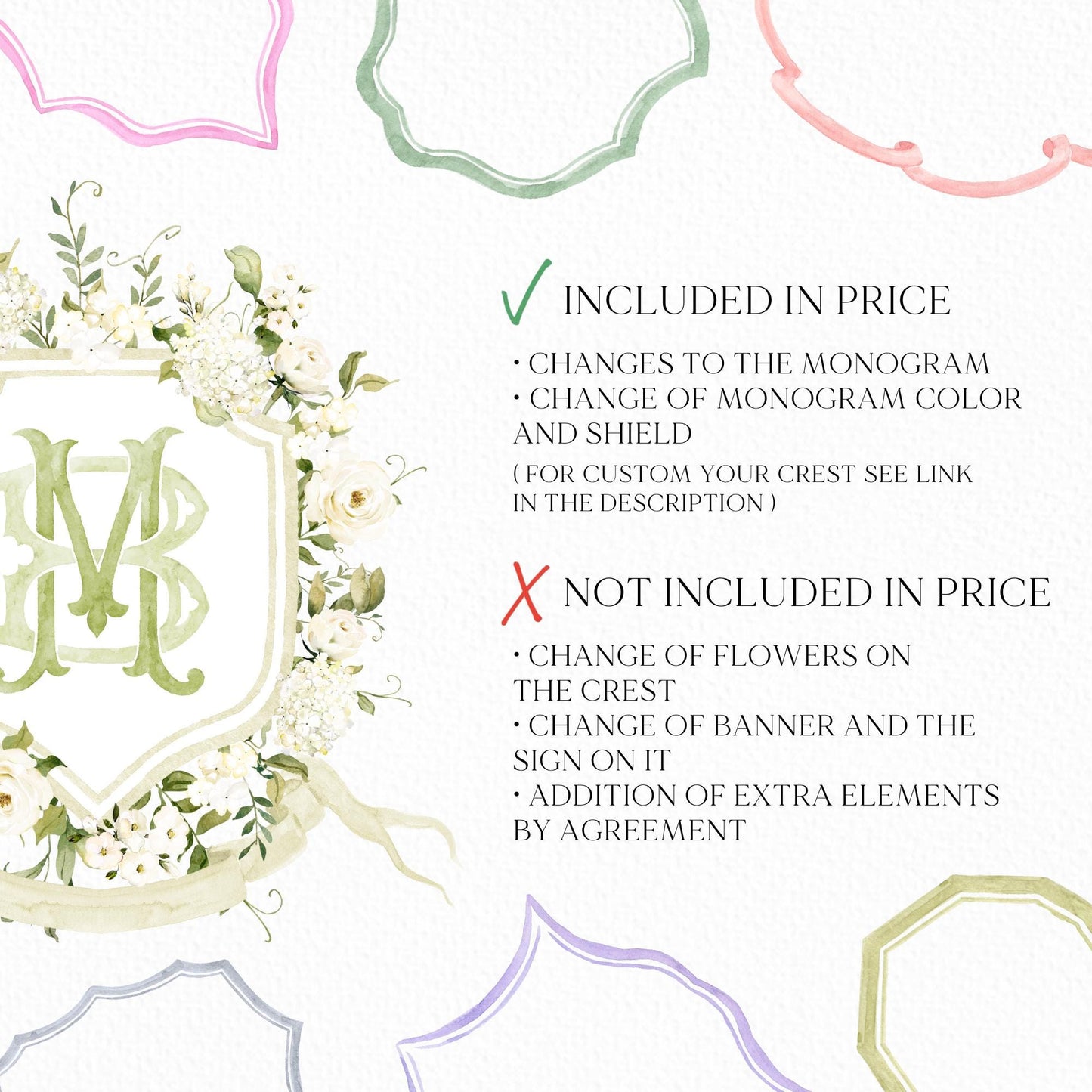 White Hydrangea Flower Wedding Crest - Monogram Crest - Hydrangea Floral Watercolor Wedding Crest - Romantic Wedding Crest - Boho Hydrangea