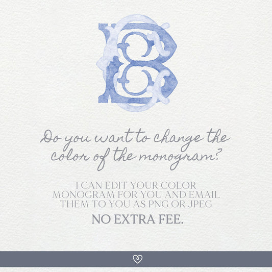Watercolor Wedding Monogram – BC/CB Initial Crest (Digital Download)
