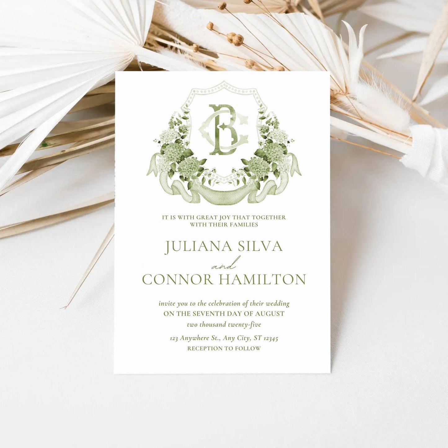Green Hydrangea Flower Wedding Crest - Monogram Crest - Hydrangea Floral Watercolor Wedding Crest - Romantic Wedding Crest - Boho Hydrangea