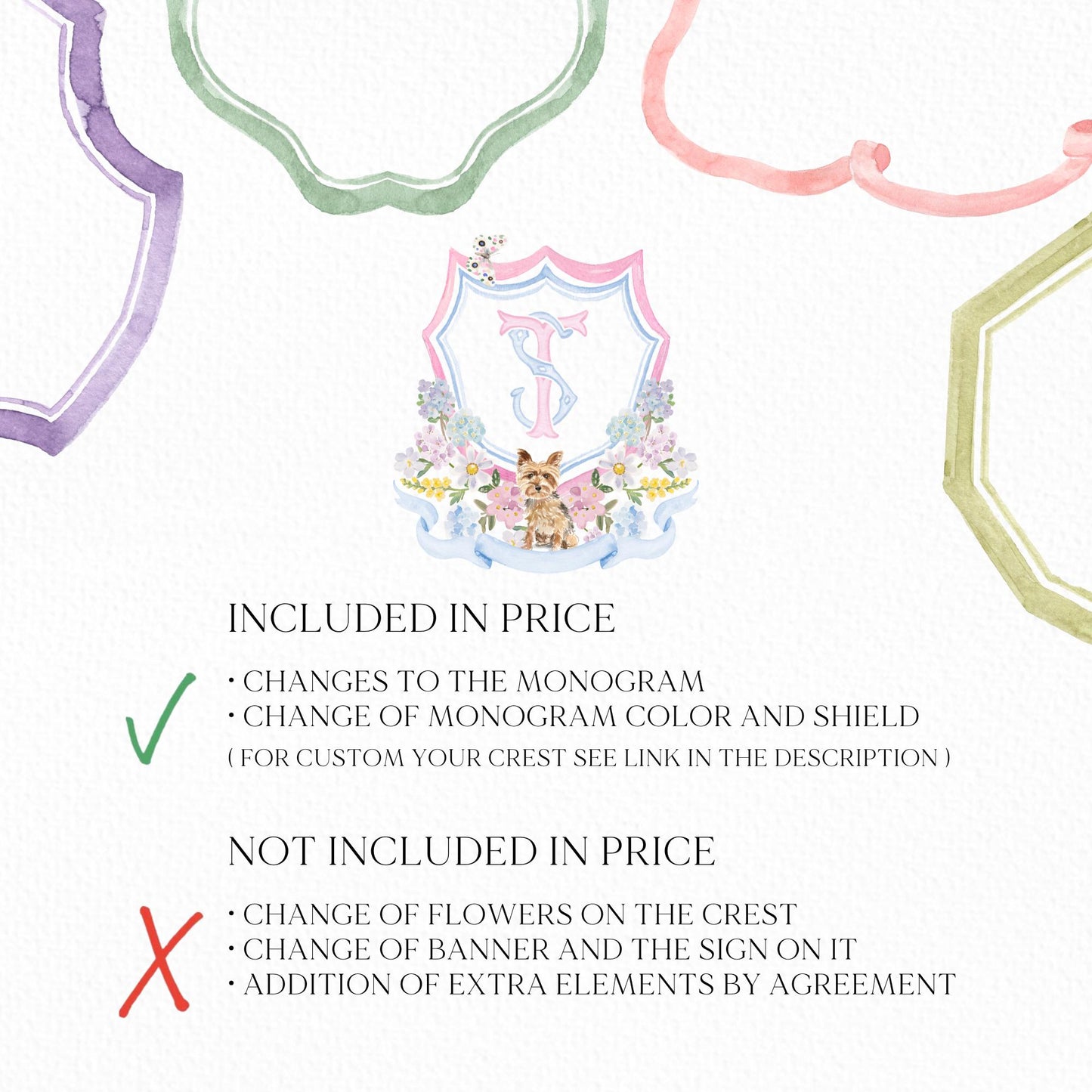 soft watercolor Tones Flower Wedding Crest Watercolor - Monogram Crest - Bright Floral Watercolor Wedding Crest - Romantic Wedding Crest