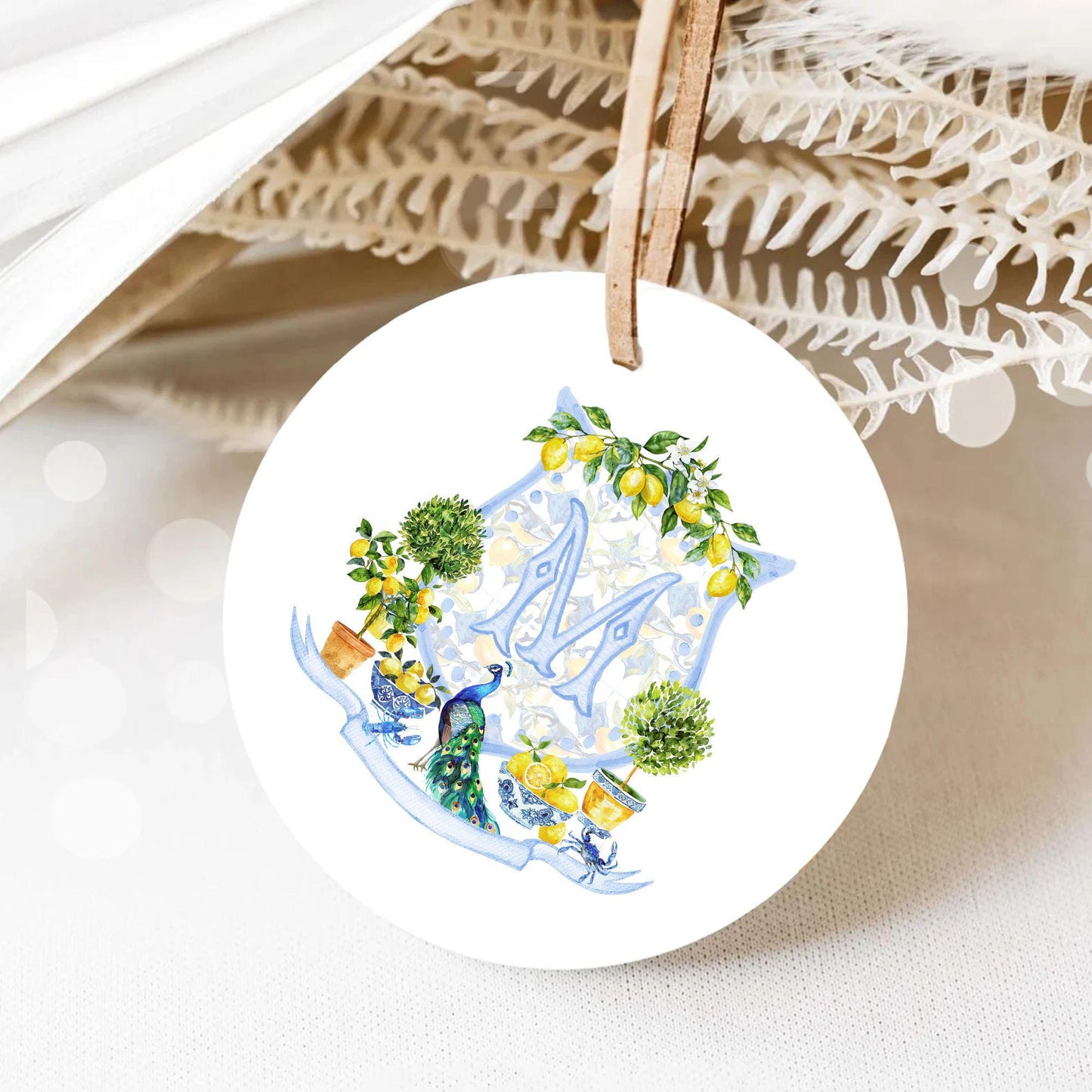 Mediterranean Tiles and Lemons Wedding Crest - Monogram Crest - Mediterranean Tiles Watercolor Wedding Crest - Italy Style Monogram Crest