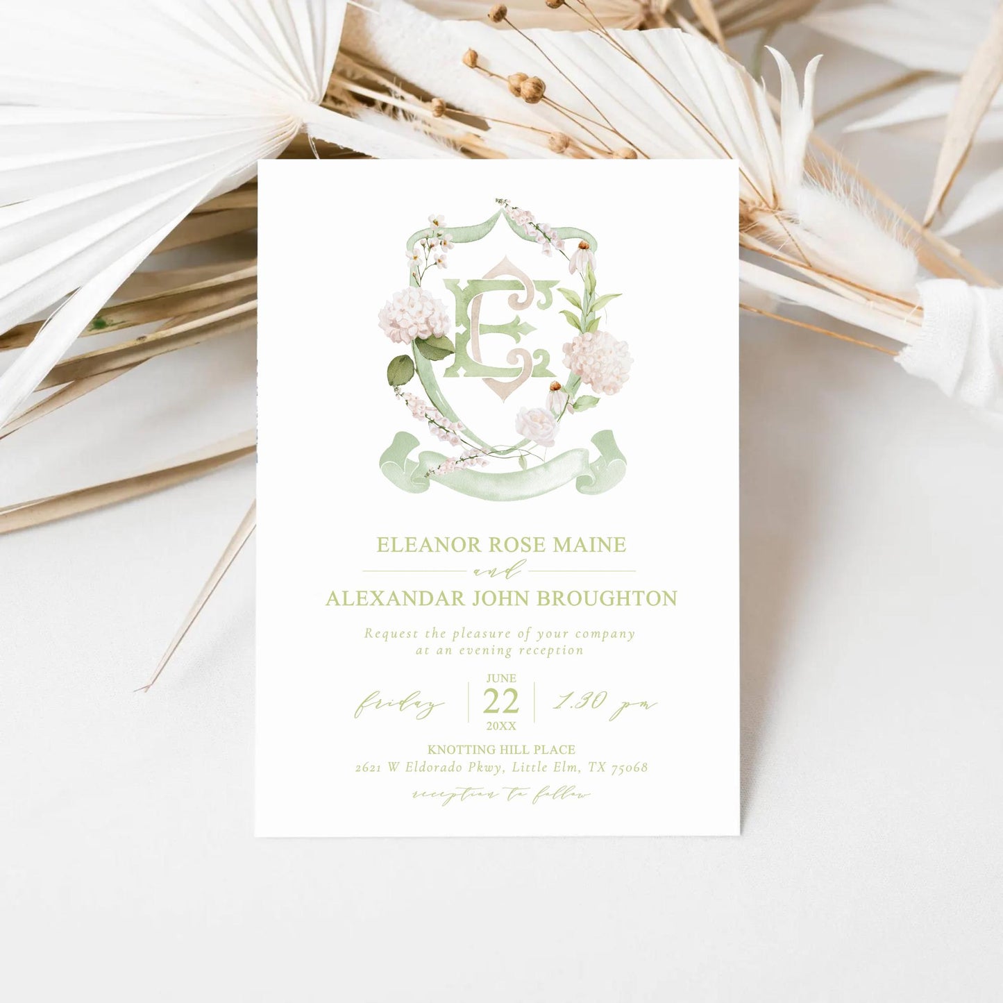 Hydrangea White Flower Wedding Crest - Monogram Crest - White Hydrangea Floral Luxury Watercolor Wedding Crest - Romantic Wedding Crest