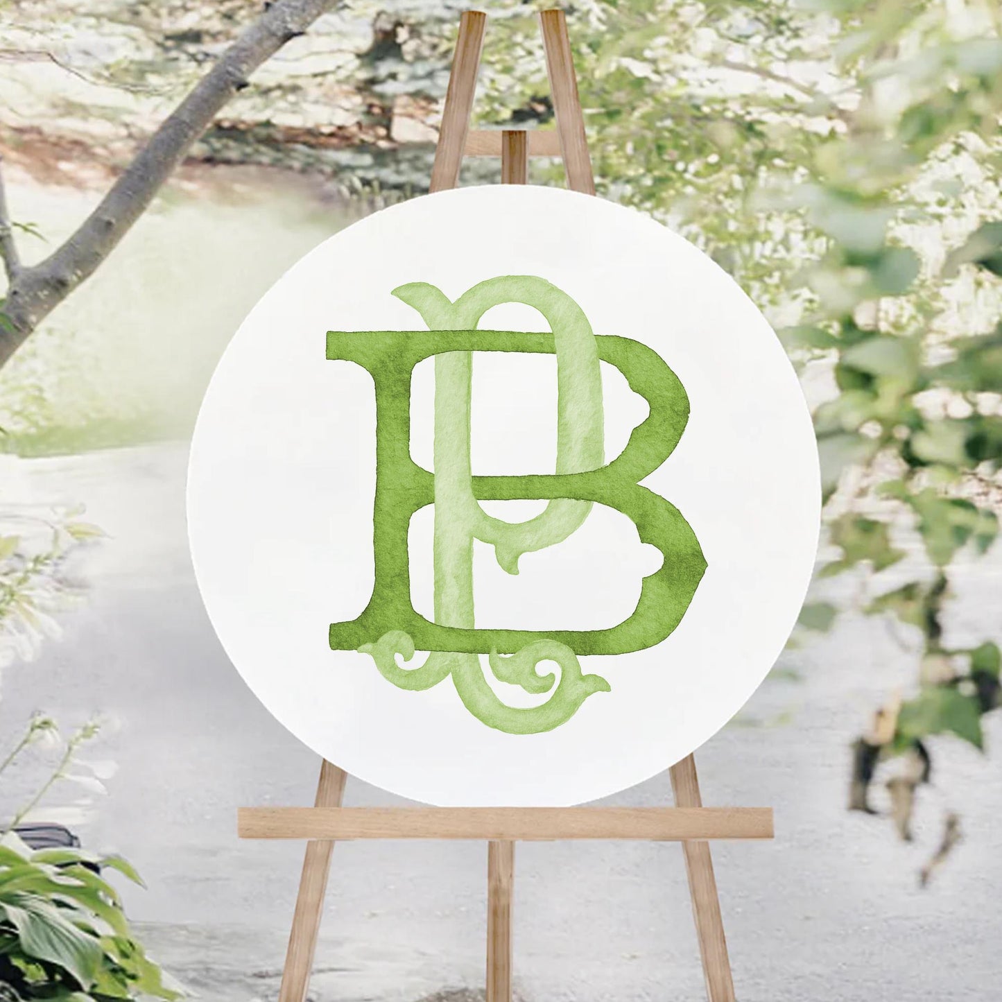 Watercolor Wedding Monogram - BP Classic Interlocking Design (Digital Download)