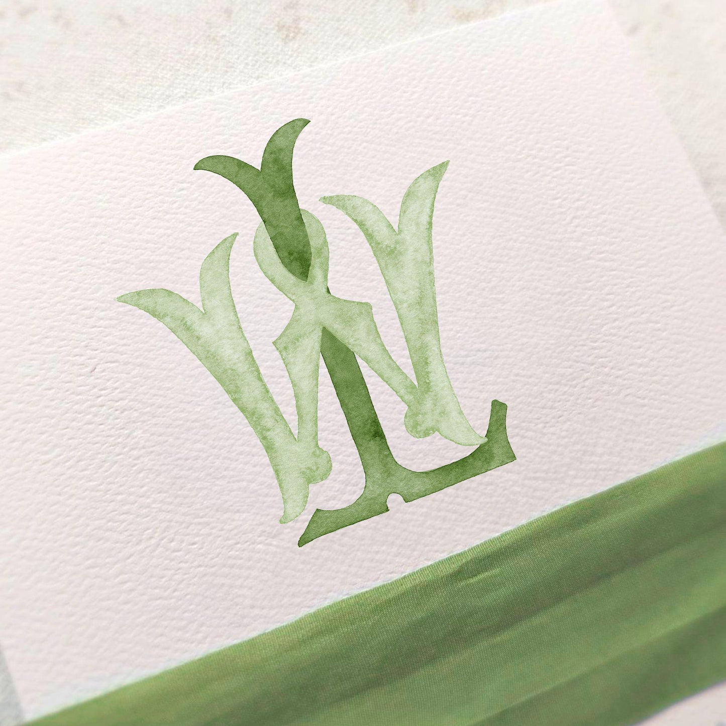 Watercolor Wedding Monogram - "WL" Classic Interlocking Design (Digital Download)