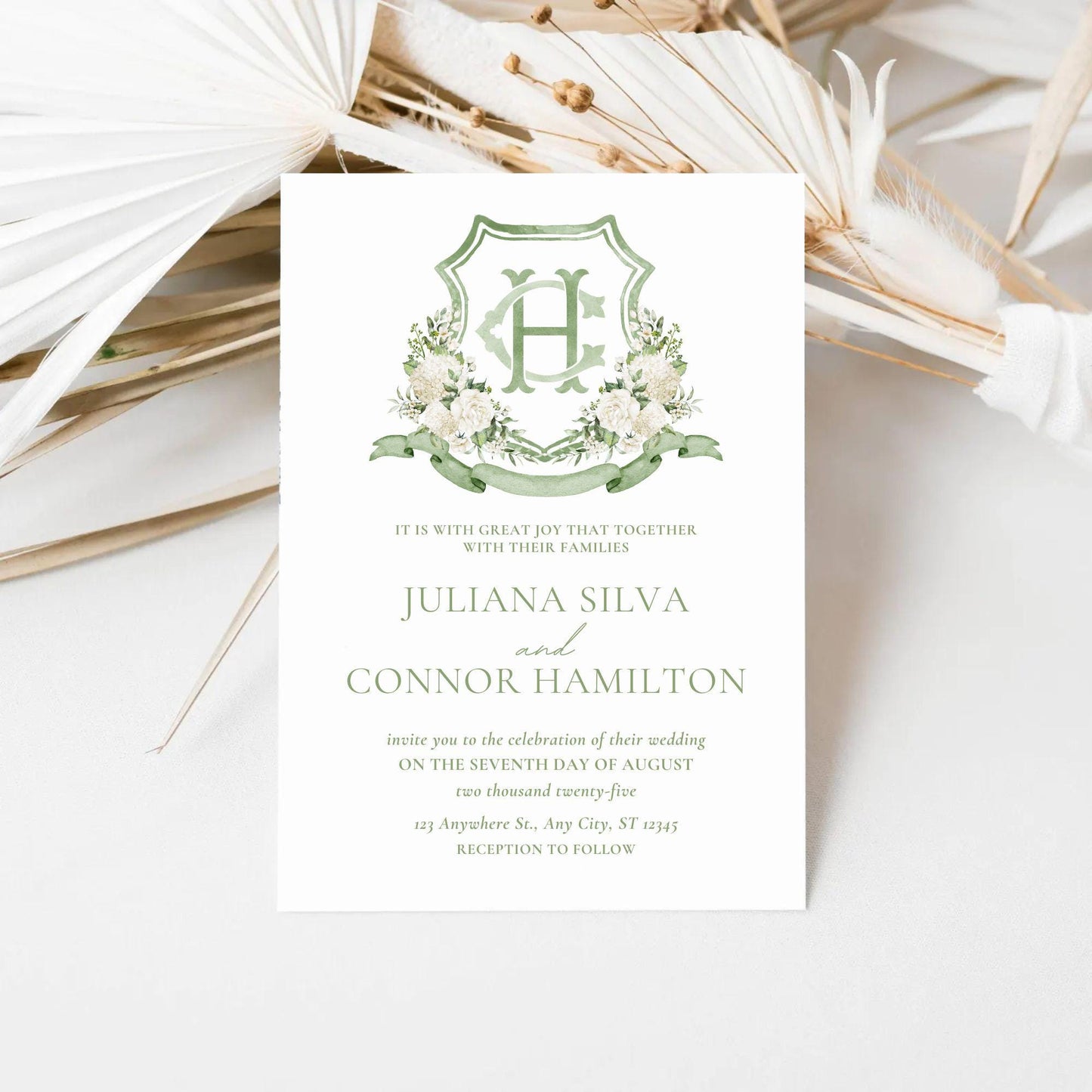 Hydrangea White Rose Greenery Flower Wedding Crest - Monogram Crest - Hydrangea White Floral Watercolor Wedding Crest Romantic Wedding Crest