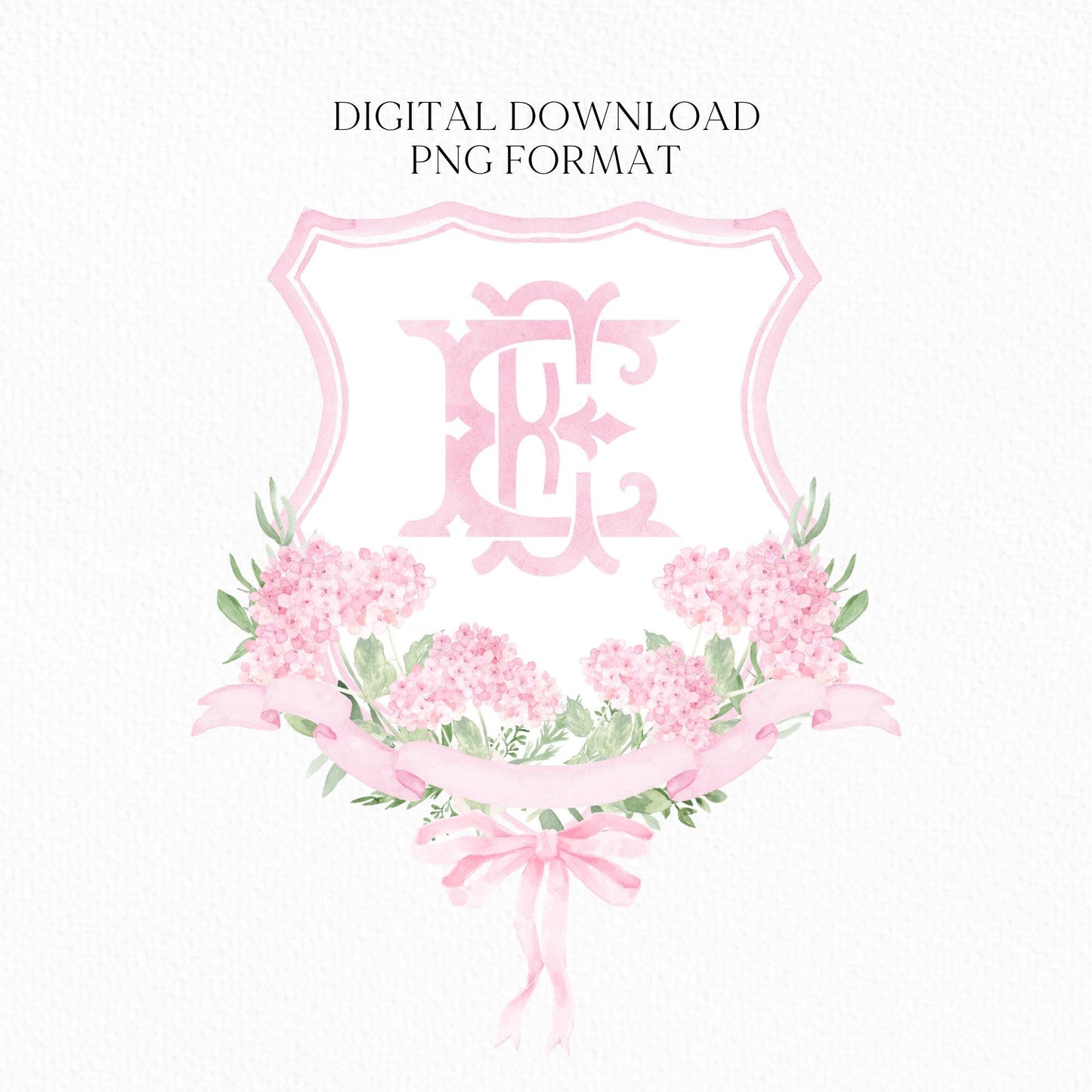 Pink Hydrangea Flower Wedding Crest - Monogram Crest - Hydrangea Light Pink Floral Luxury Watercolor Wedding Crest - Romantic Wedding Crest