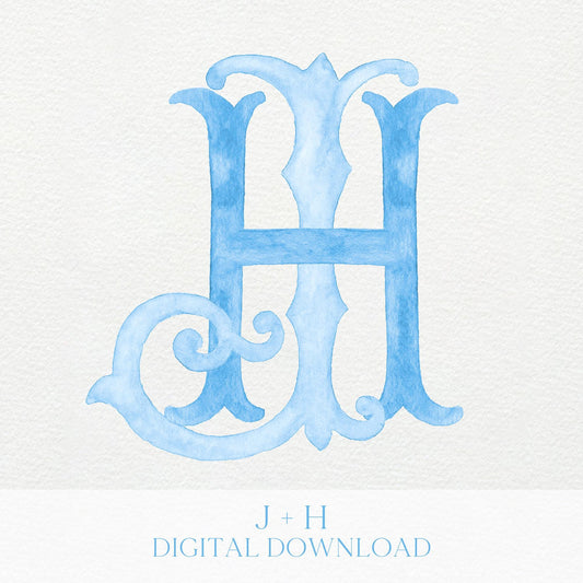Watercolor Wedding Monogram – Classic HJ Monogram (Digital Download)