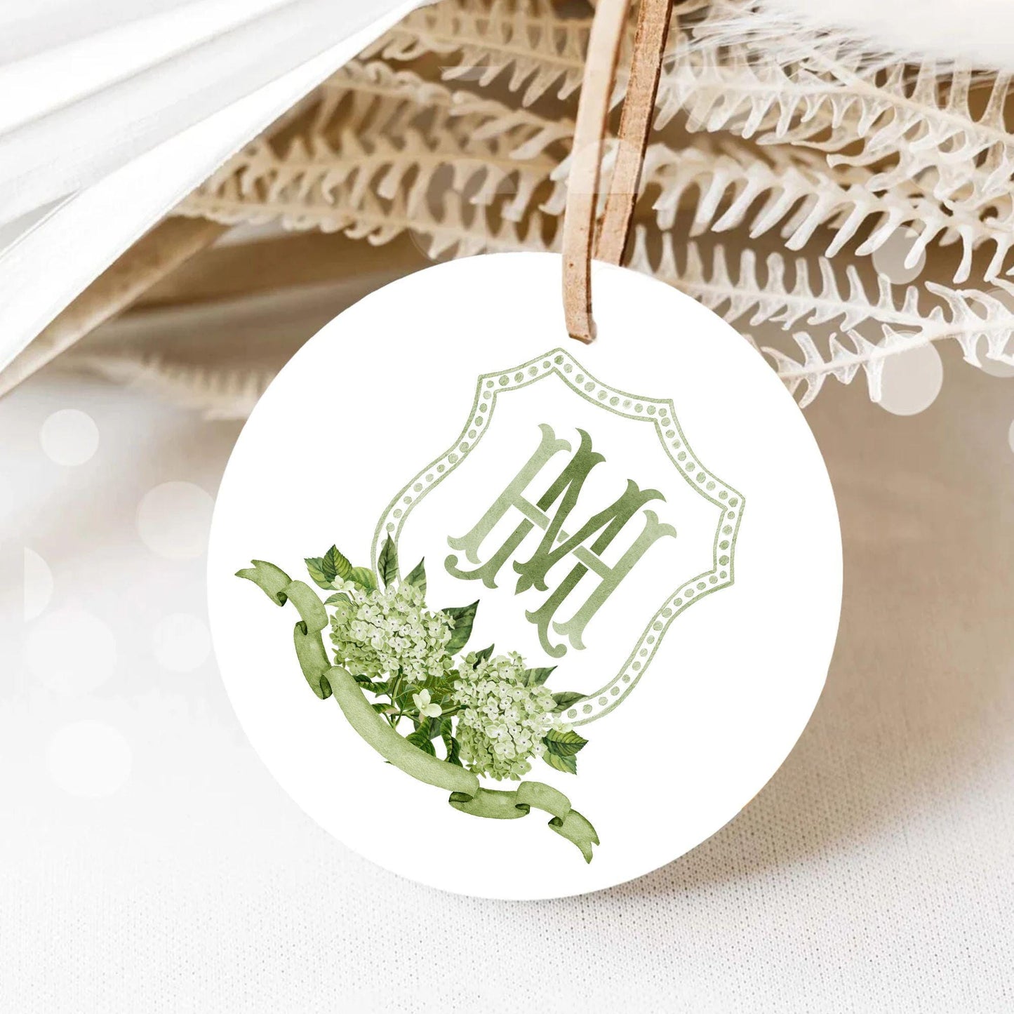 Green Hydrangea Flower Wedding Crest - Monogram Crest - Hydrangea Floral Watercolor Wedding Crest - Romantic Wedding Crest - Boho Hydrangea