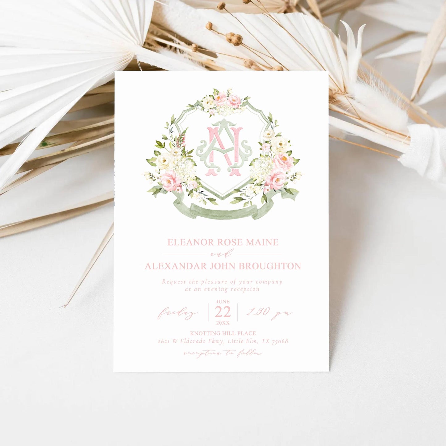 White Roses Hydrangea Flower Wedding Crest - Monogram Crest - Light Roses Floral Luxury Watercolor Wedding Crest - Romantic Wedding Crest