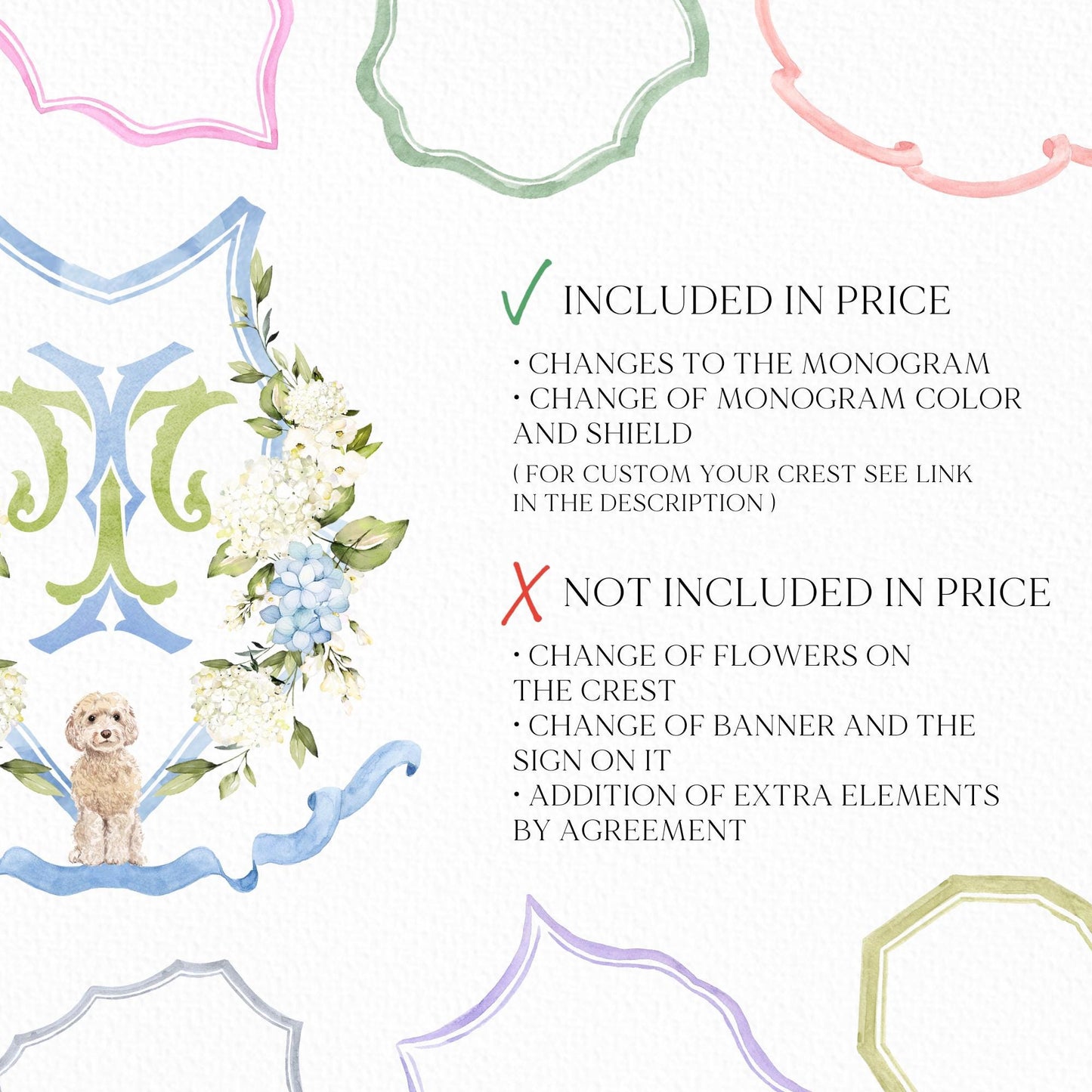 Hydrangea Flower Wedding Crest - Monogram Crest - Hydrangea Floral Luxury Watercolor Wedding Crest - Romantic Wedding Crest- Boho Hydrangea