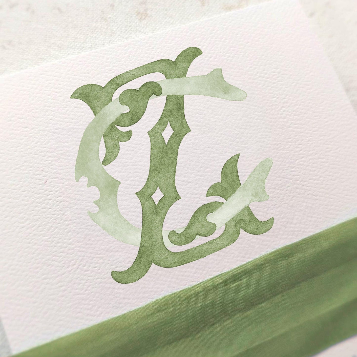 Watercolor Wedding Monogram ZC - Classic Initial Crest (Digital Download)