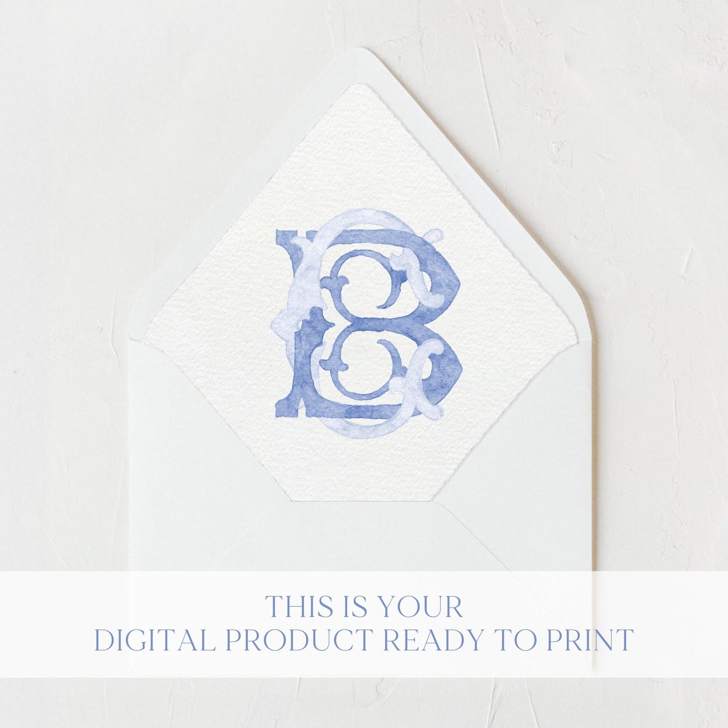 Watercolor Wedding Monogram – BC/CB Initial Crest (Digital Download)