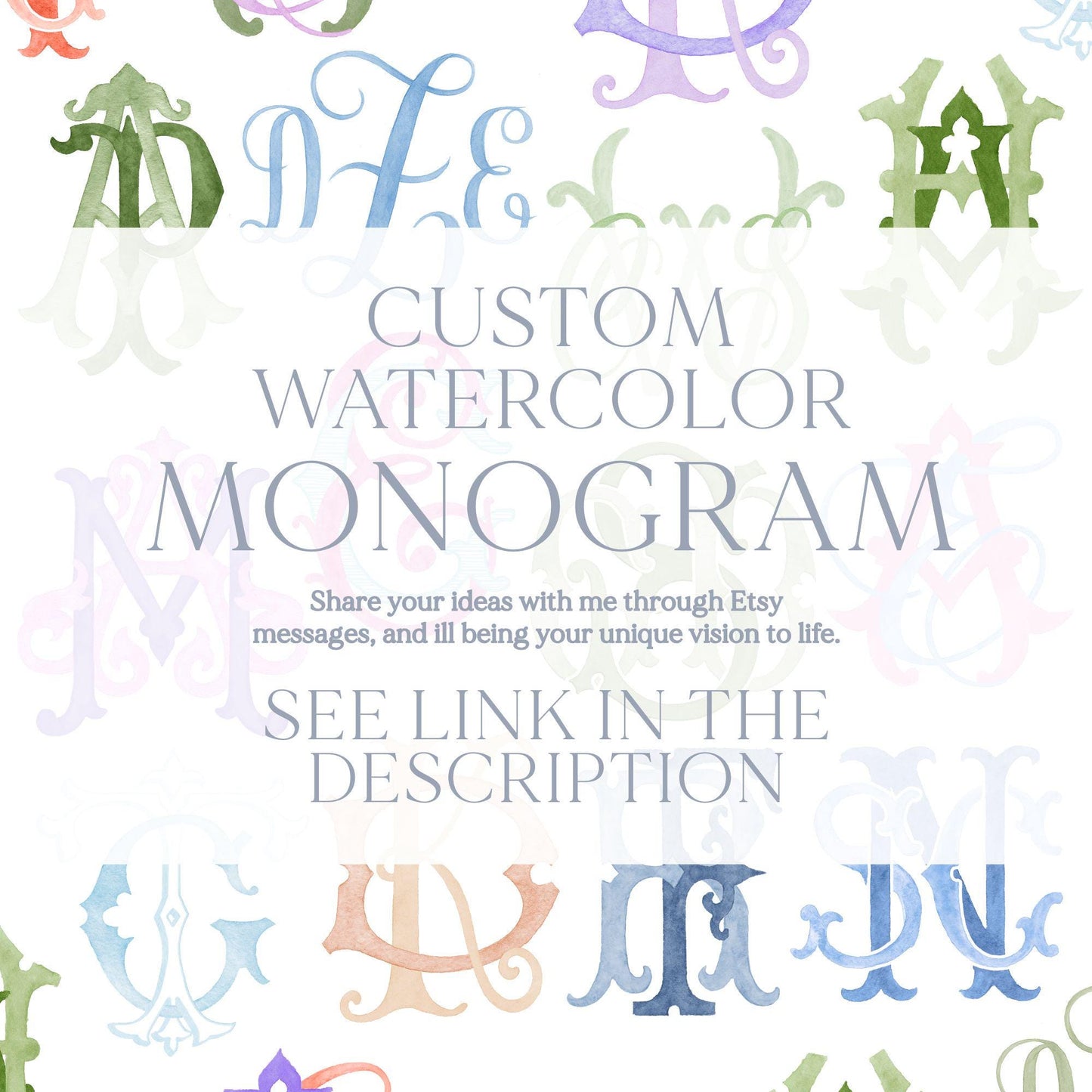 Watercolor Wedding Monogram EH – Classic Style (Digital Download)