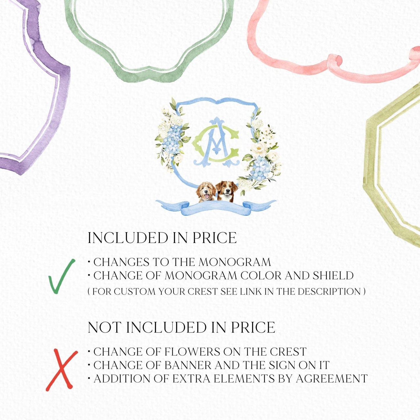Hydrangea Flower Wedding Crest - Monogram Crest - Hydrangea Floral Luxury Watercolor Wedding Crest - Romantic Wedding Crest- Boho Hydrangea