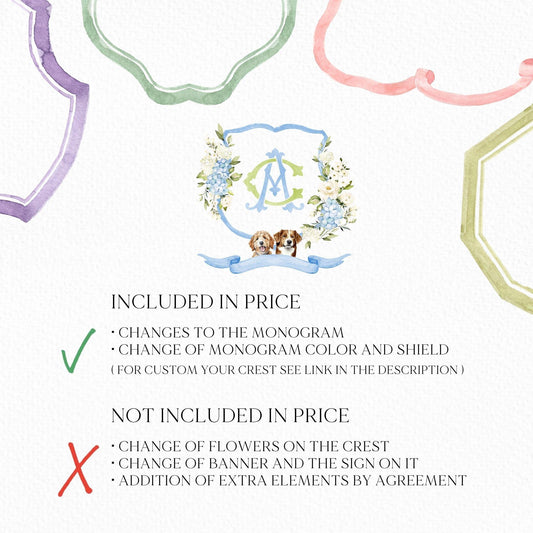 Hydrangea Flower Wedding Crest - Monogram Crest - Hydrangea Floral Luxury Watercolor Wedding Crest - Romantic Wedding Crest- Boho Hydrangea