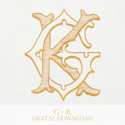 Watercolor Wedding Monogram KG – Classic Initial Crest (Digital Download)