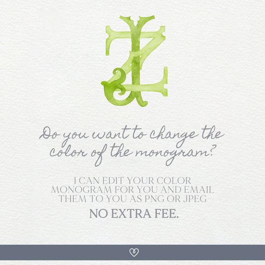 Watercolor Wedding Monogram ZJ - JZ (Digital Download)