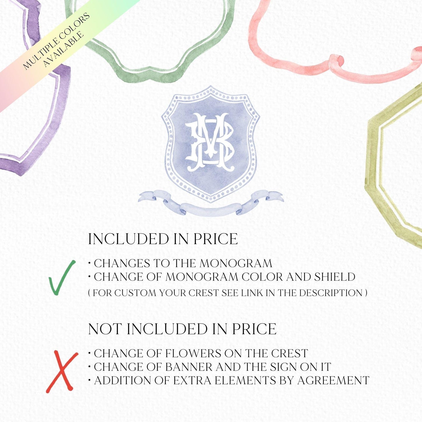 Watercolor Blue Wedding Crest - Monogram Crest - Watercolor Luxury Watercolor Wedding Crest - Romantic Wedding Crest