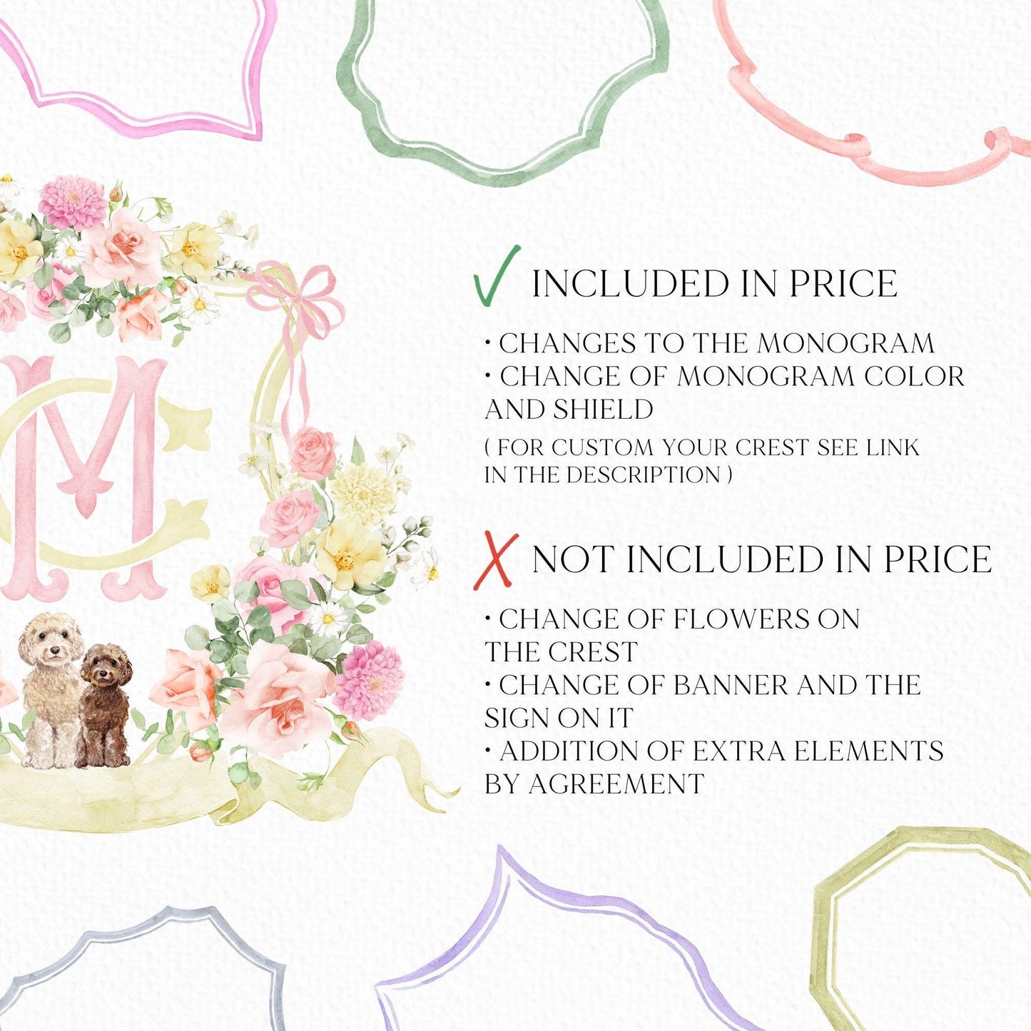Blush Rose and Peony Greenery Flower Wedding Crest - Monogram Crest - Blush Peony Floral Watercolor Wedding Crest - Romantic Wedding Crest