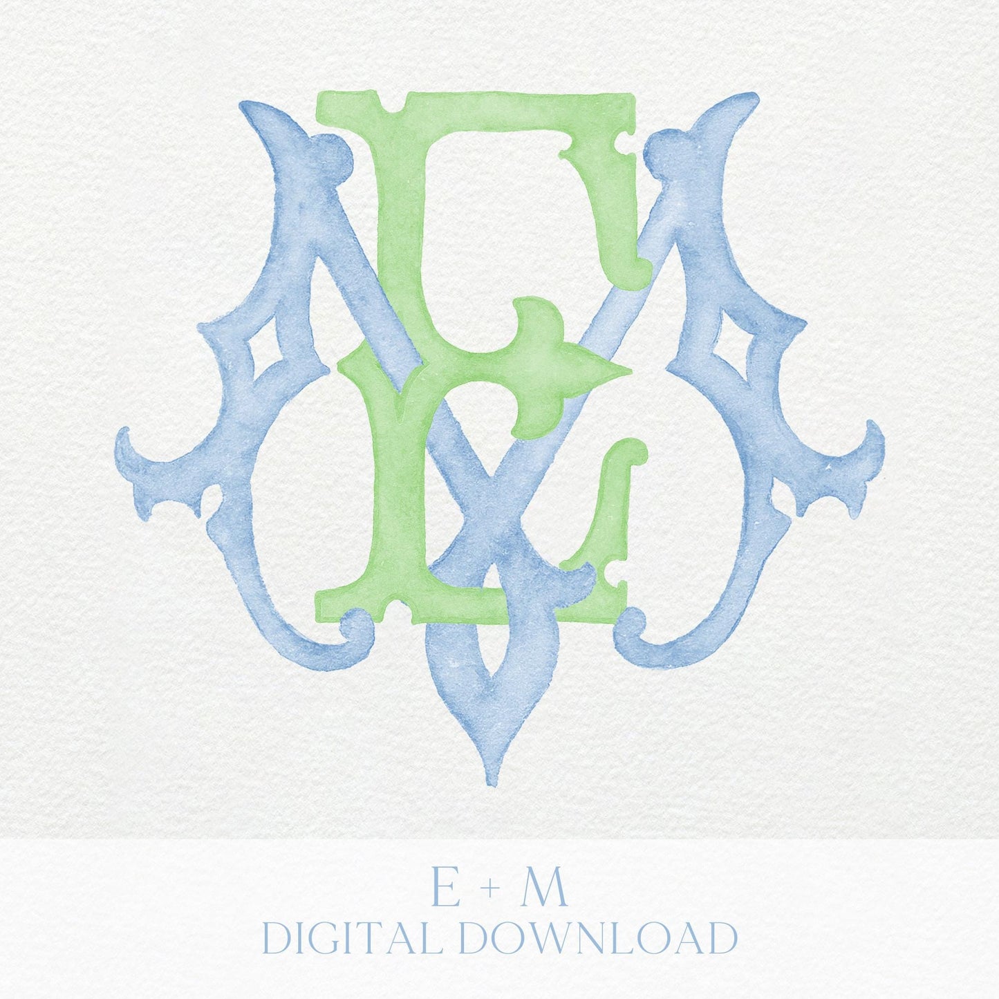 Watercolor Wedding Monogram EM - Classic Style (Digital Download)