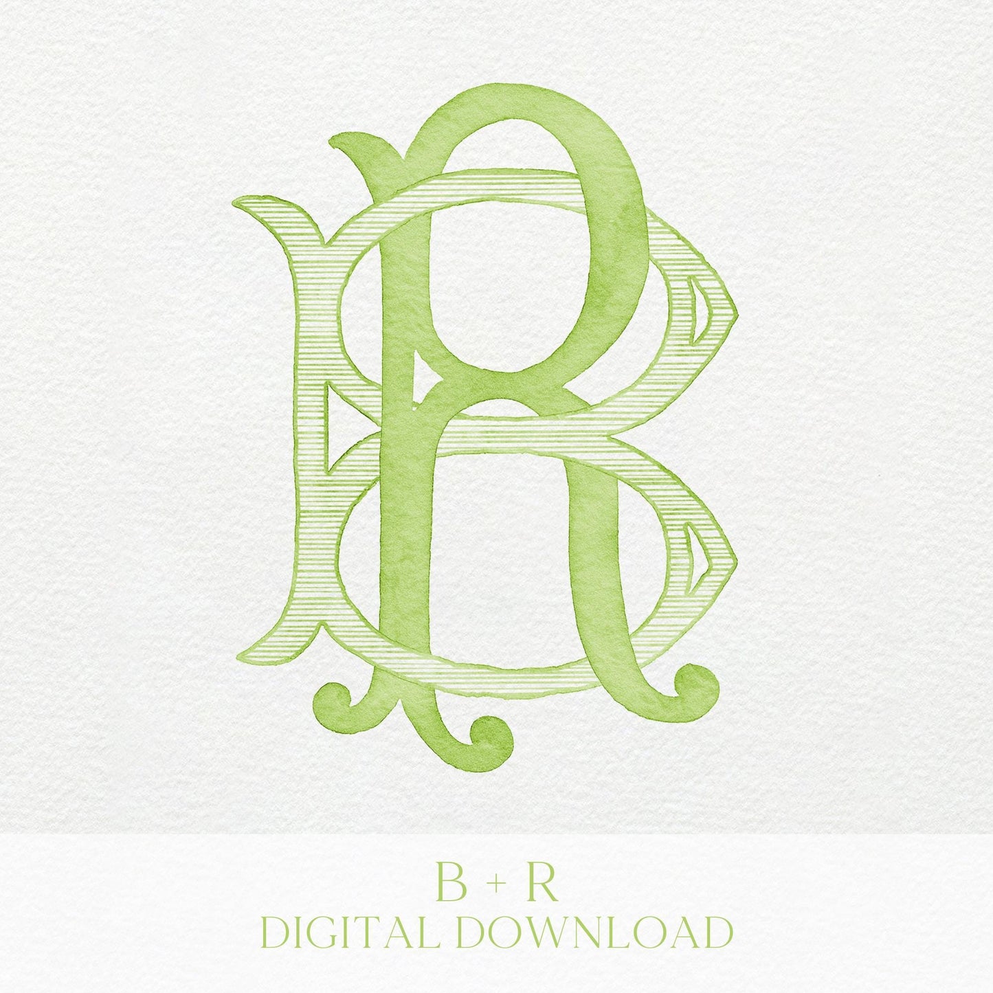 Watercolor Wedding Monogram RB – Classic Initial Crest (Digital Download)