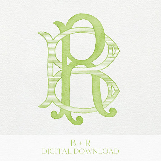 Watercolor Wedding Monogram RB – Classic Initial Crest (Digital Download)