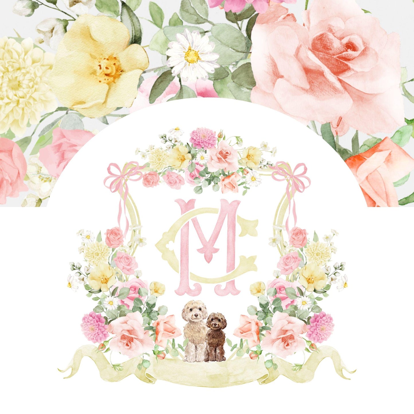 Blush Rose and Peony Greenery Flower Wedding Crest - Monogram Crest - Blush Peony Floral Watercolor Wedding Crest - Romantic Wedding Crest