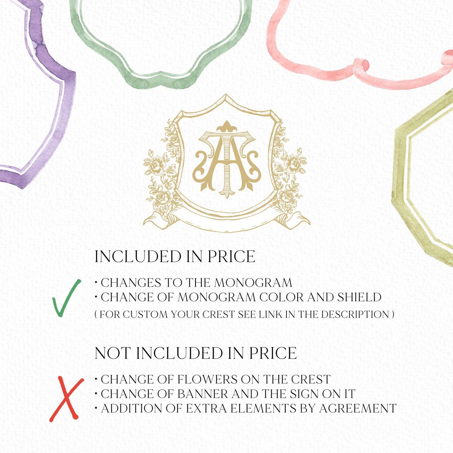 Vintage Gold Botanicals Roses Flower Crest - Monogram Crest - Botanicals Floral Luxury Line art Wedding Crest - Romantic Wedding Crest