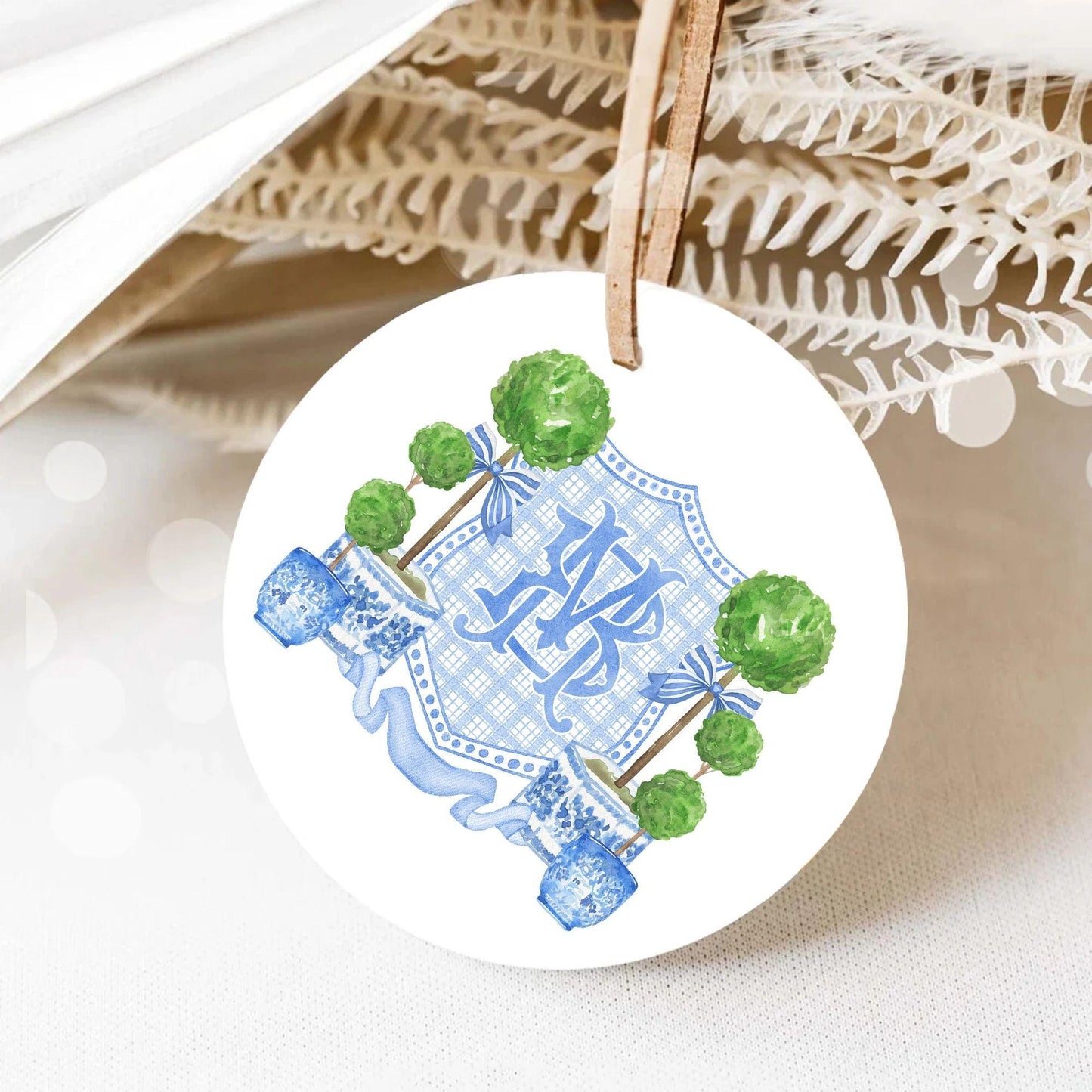 Chinoiserie Blue Topiary Wedding Crest - Monogram Crest - Chinoiserie Blue Watercolor Wedding Crest Romantic Wedding Crest