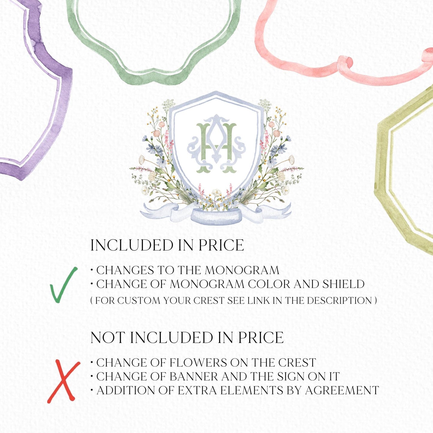 Blue WildFlower Wedding Crest - Monogram Crest - WildFlower Floral Luxury Watercolor Wedding Crest - Romantic Wedding Crest, Boho WildFlower
