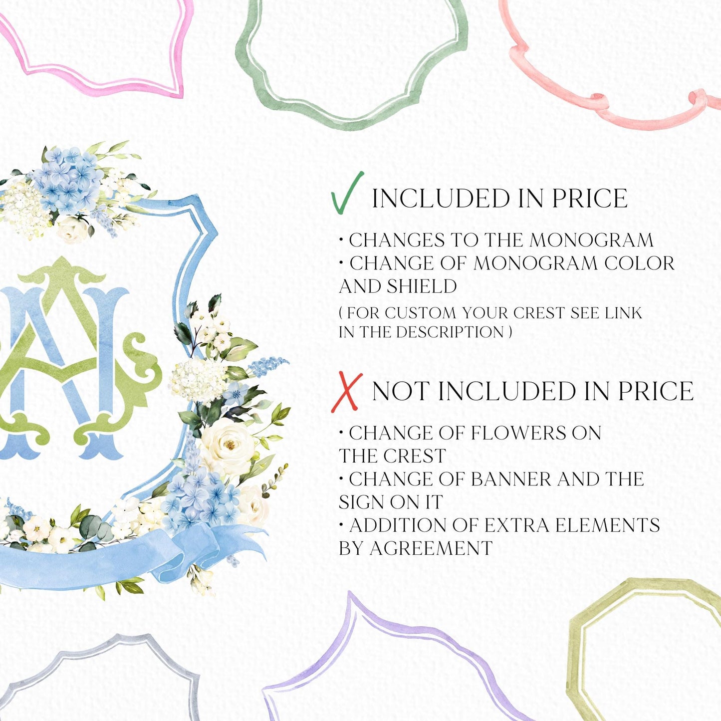 Hydrangea Flower Wedding Crest - Monogram Crest - Hydrangea Floral Luxury Watercolor Wedding Crest - Romantic Wedding Crest- Boho Hydrangea