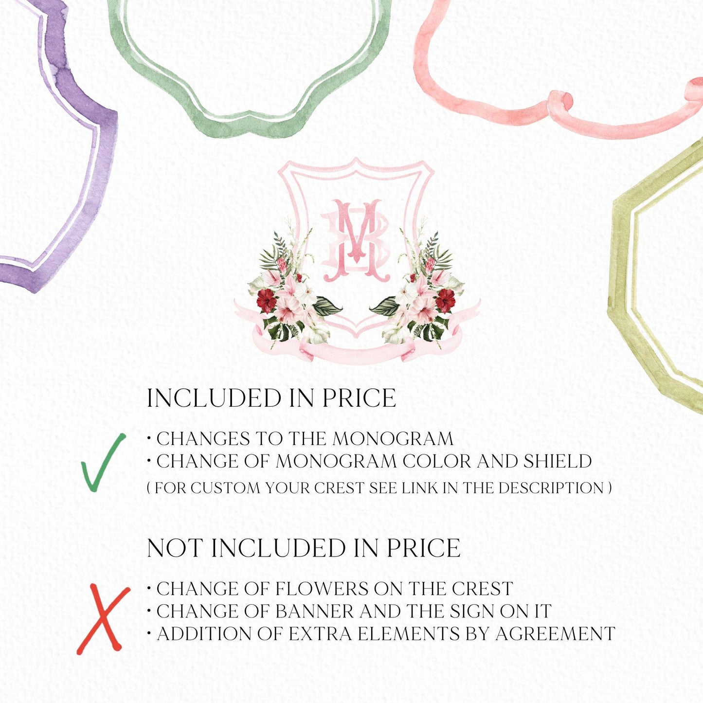 Jungle Bridal Watercolor Flowers Wedding Crest - Monogram Crest - Summer Tropical Watercolor Wedding Crest - Romantic Wedding Crest