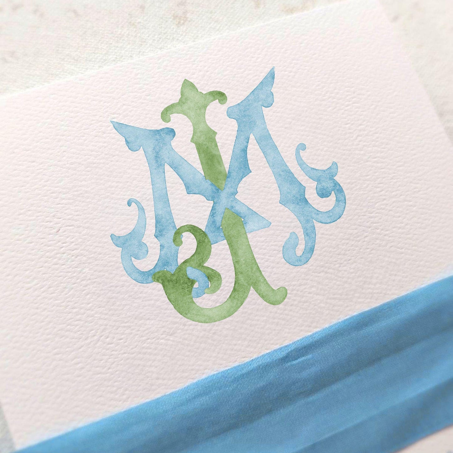 Watercolor Wedding Monogram MJ – Classic Lettered Crest (Digital Download)