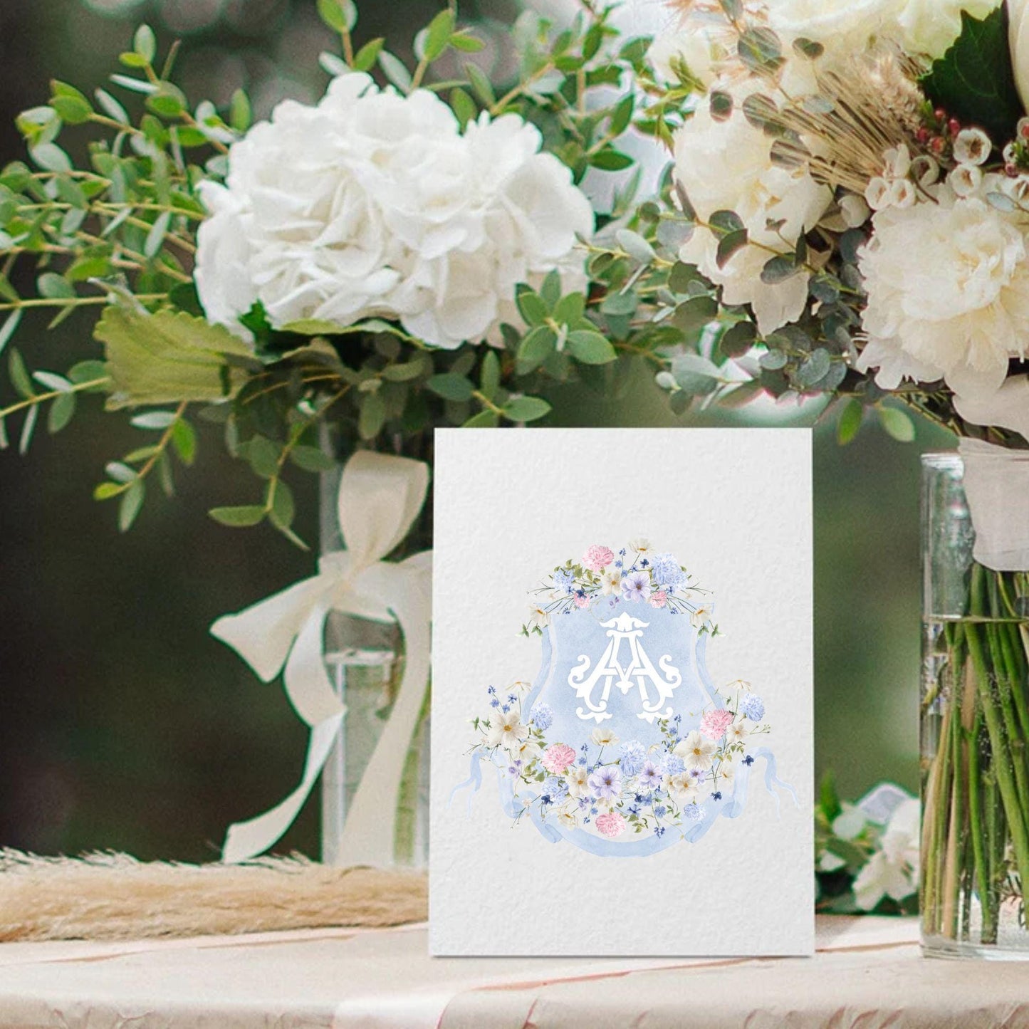 Wildflowers Bright Floral Colorful Watercolor Wedding Crest - Monogram Crest - Wildflowers Olivia Garden Flower Watercolor Wedding Crest
