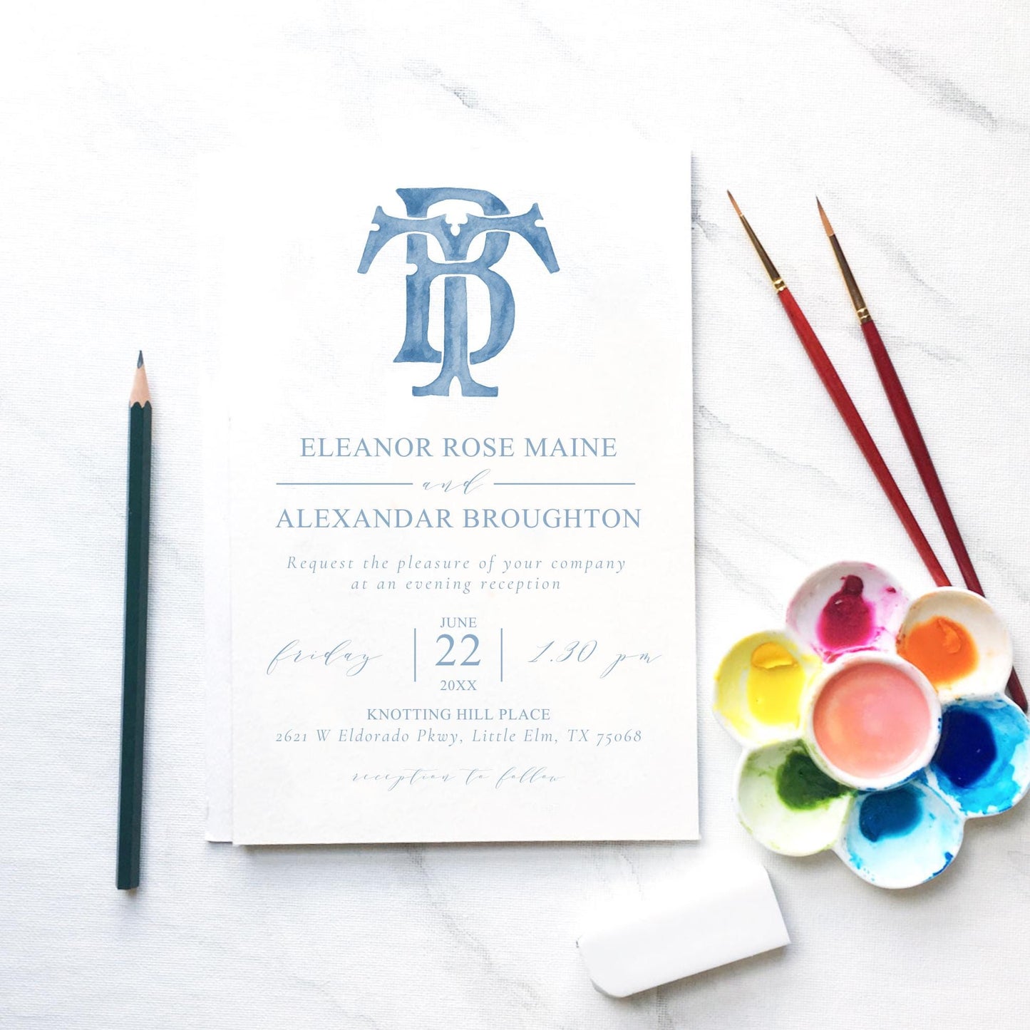 Watercolor Wedding Monogram – TB/BT Classic Design (Digital Download)