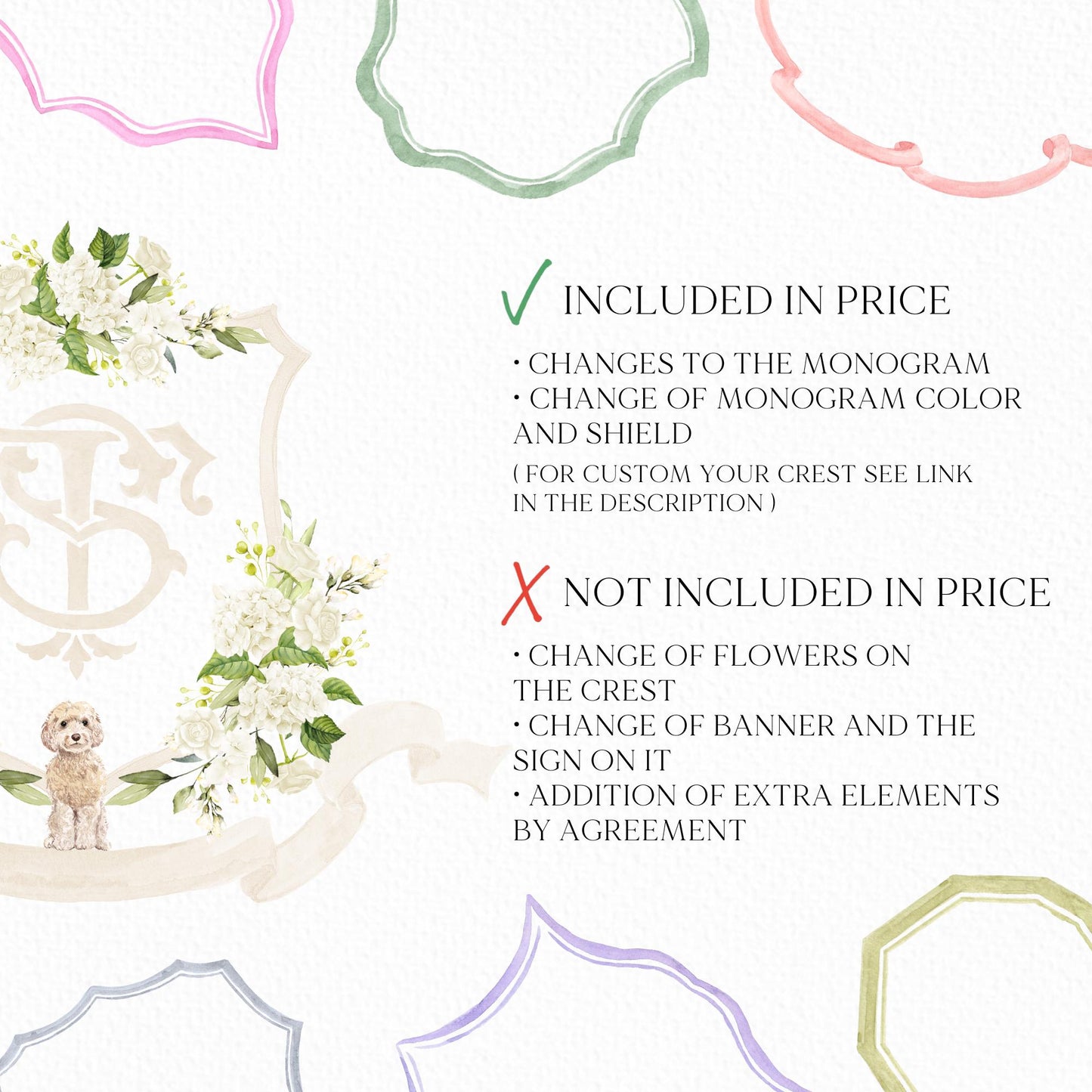 White Hydrangea Flower Wedding Crest - Monogram Crest - Hydrangea Floral Luxury Watercolor Wedding Crest - Romantic Wedding Crest