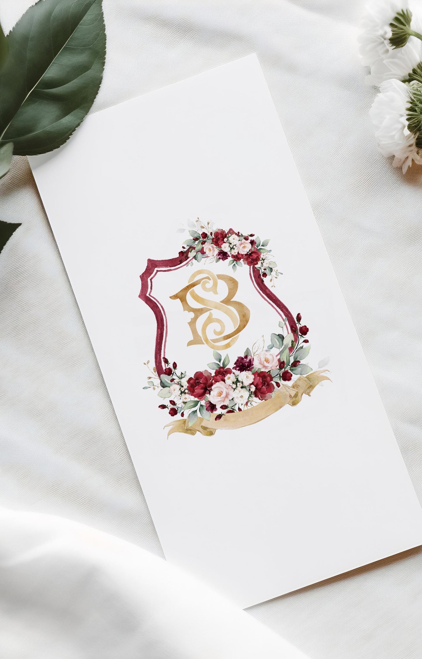 Burgundy Rose Flower Wedding Crest - Monogram Crest - Burgundy Floral Watercolor Wedding Crest - Romantic Wedding Crest- Boho Burgundy