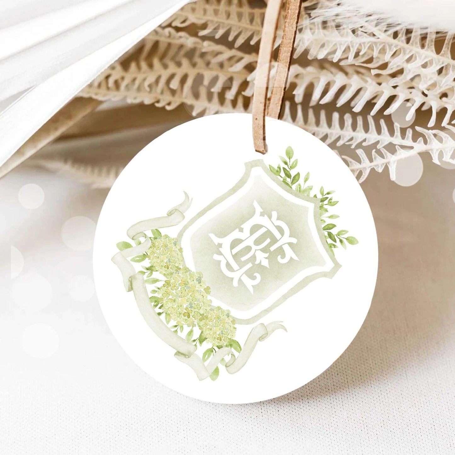 Green Hydrangea Flower Wedding Crest - Monogram Crest - Hydrangea Floral Watercolor Wedding Crest - Romantic Wedding Crest - Boho Hydrangea