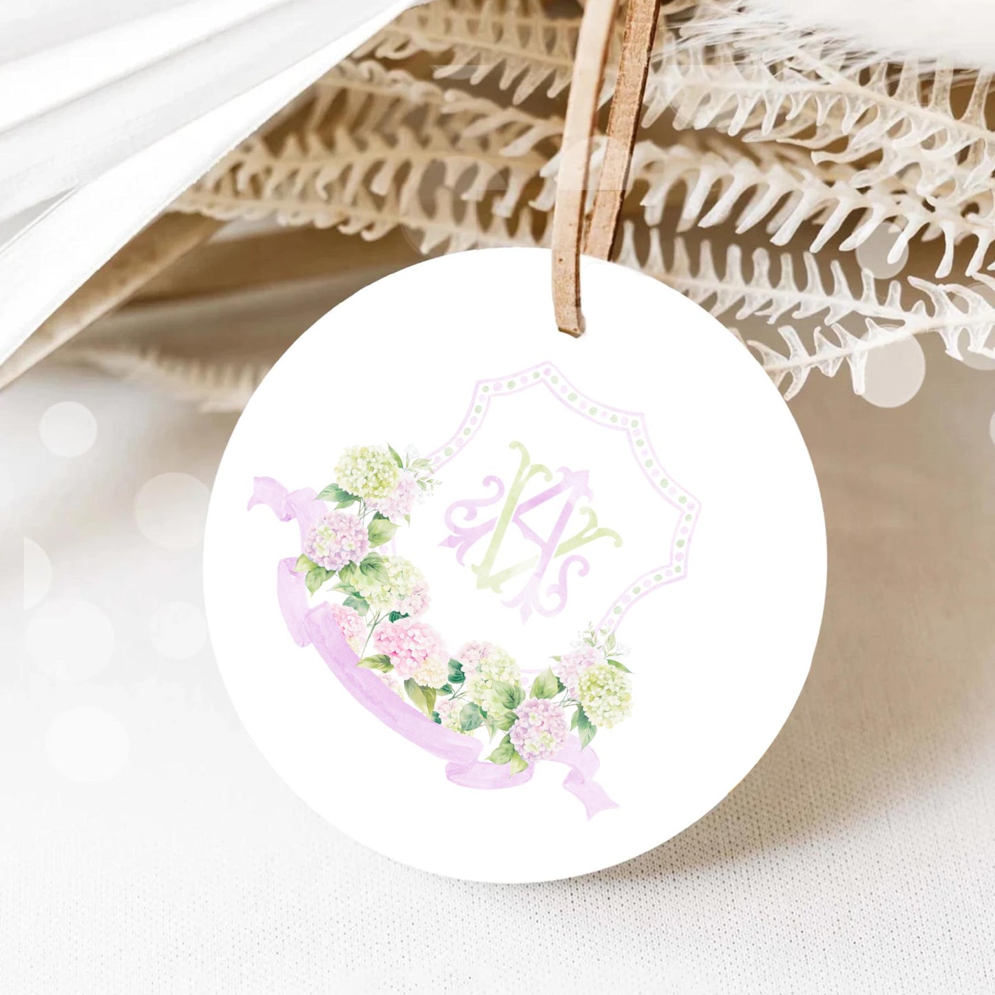 Hydrangea Pink Green Floral Wedding Crest - Monogram Crest - Hydrangea Floral Luxury Watercolor Wedding Crest - Romantic Wedding Crest