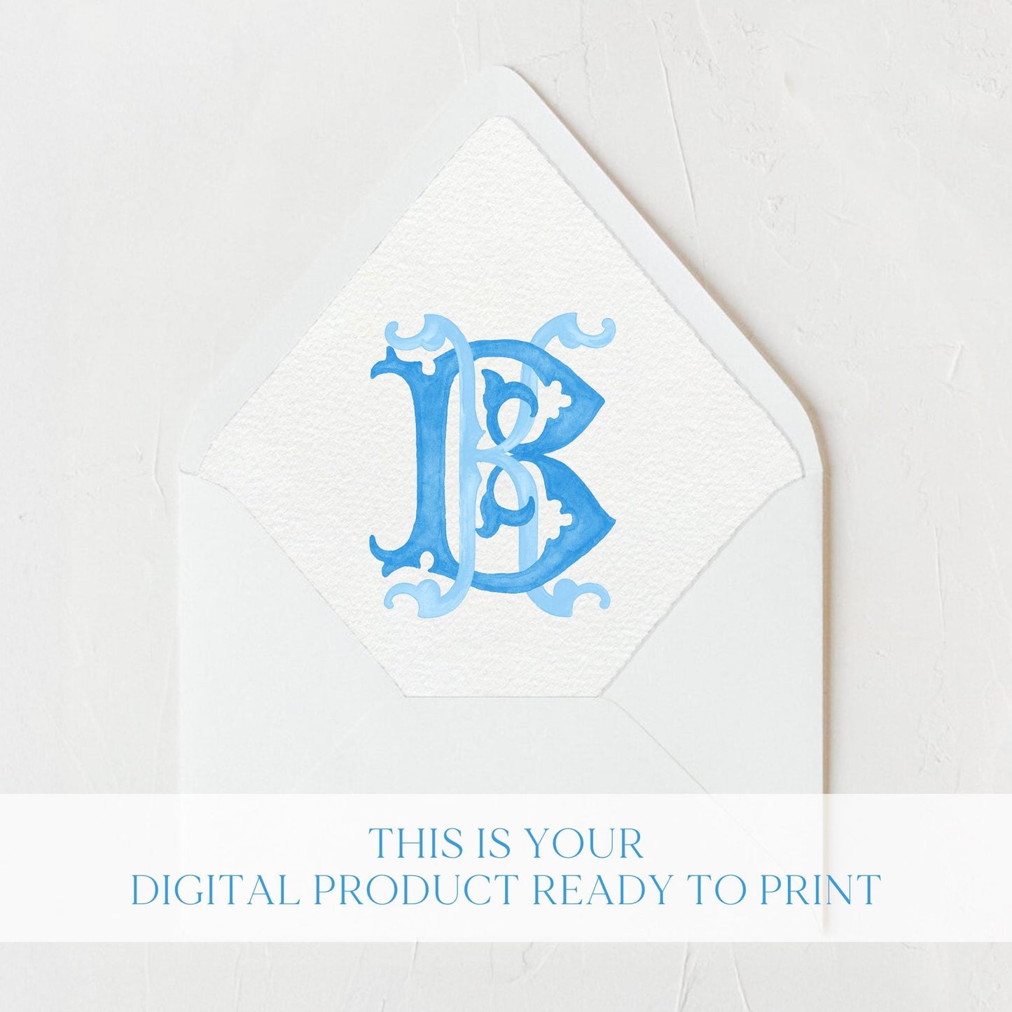 Watercolor Wedding Monogram – Classic BK/KB Initial Crest (Digital Download)
