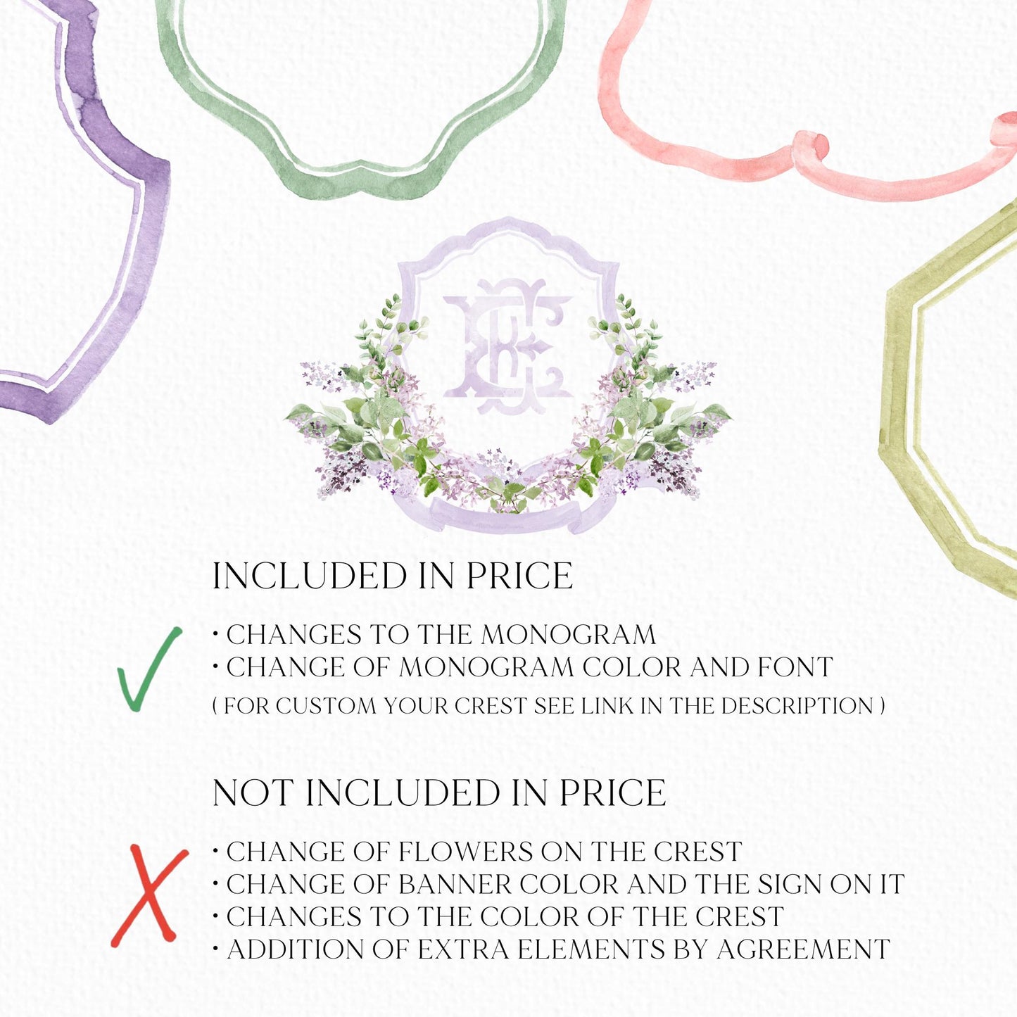 Lilac Lavender Purple Flower Wedding Crest - Monogram Crest - lavender purple Floral Luxury Watercolor Wedding Crest, Romantic Wedding Crest