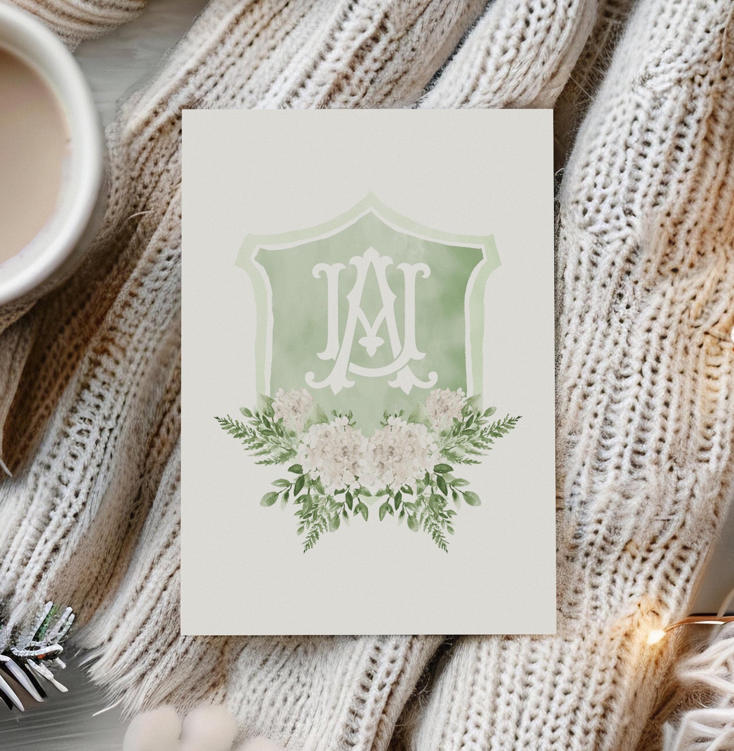 Hydrangea Flower Wedding Crest - Monogram Crest - Hydrangea Floral Luxury Watercolor Wedding Crest - Romantic Wedding Crest - Boho Hydrangea